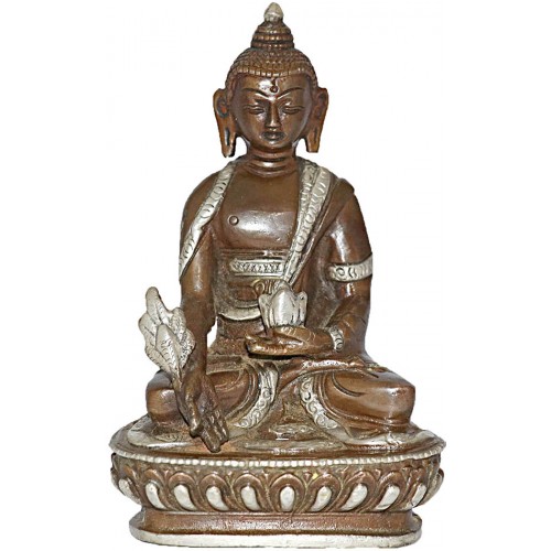 MEDECINE BUDDHA - Best quality statue hand work in Nepal by Master Artist. Silver and Brown Color - Large Size