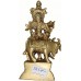 KRISHNA (Standing Krishna With Cow and  Flute), Best quality statue hand work in Nepal by Master Artist. Shiny Yellow (Golden) Color - Extra Small Size