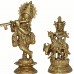 KRISHNA (Standing Krishna With Cow and  Flute), Best quality statue hand work in Nepal by Master Artist. Shiny Yellow (Golden) Color - Extra Small Size