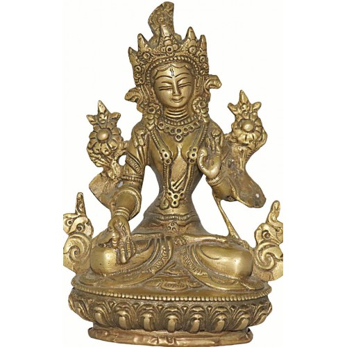 White Tara (White Saviouress) - Nepali statue hand work in Nepal (Shiny Color) - Medium Size