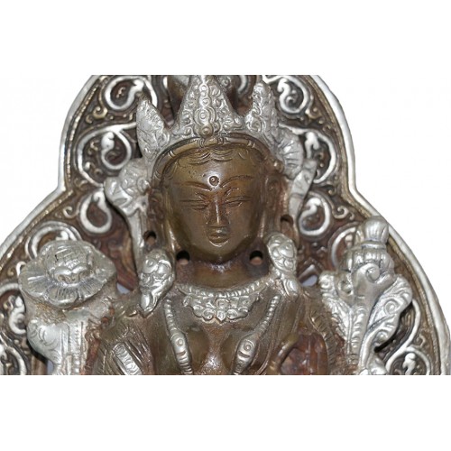 Green Tara - Nepali statue hand work in Nepal, Silver and Brown Mixed color - Large Size