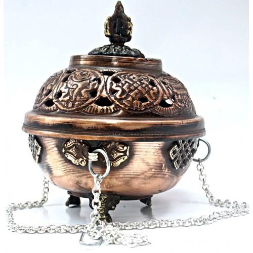 Natural Herbal Incense Burner (mixed raw powder, small pieces burning) hanging, Bronz with fine decoration - Small Size