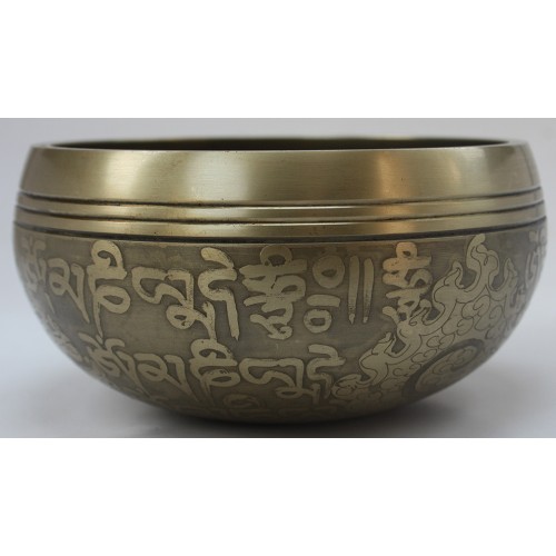 F (FA) - Musical, Brass Carved, Double Bajra/Flower of life, Molded Singing Bowl - Extra Small Size