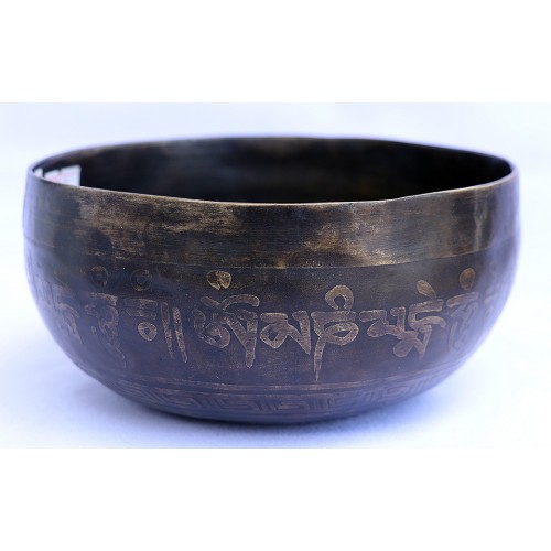 Saturn - Planetary, Therapeutic, Handmade, Nerabati, Etching, Carving (Double Bajra / Om), Singing Bowl - Extra Small Size