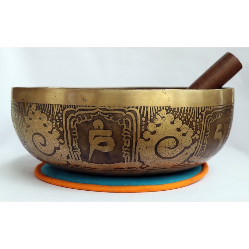 Neptune - Planetary, Therapeutic, Handmade, Jambati, Etching, Carving (Double Bajra/Hum with Design), Singing Bowl - Large Size