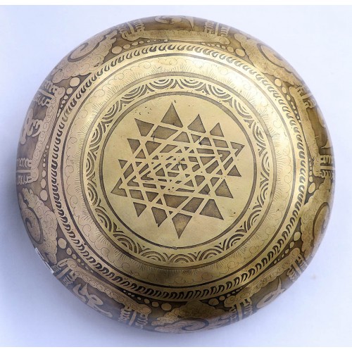 Pluto - Planetary, Therapeutic, Handmade, Jambati, Etching, Carving (Om mani padhme Hum/Pyramid), Singing Bowl - Medium Size