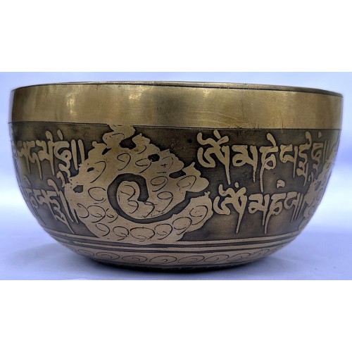 Moon Sidereal - Planetary, Therapeutic, Handmade, Jambati, Etching, Carving (Tibetan Symbol Shou / Fire Symbol), Singing Bowl - Small Size