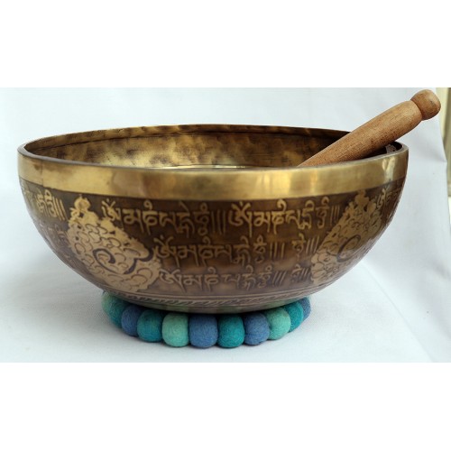 Uranus - Planetary, Therapeutic, Handmade, Jambati, Etching, Carving (Sahasra Chakra symbol / Flower of Life), Singing Bowl - Large Size