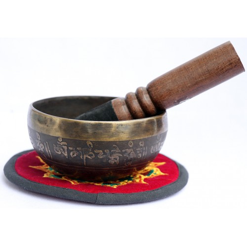 D (RE) - Musical, Therapeutic, Handmade, Nerabati, Etching, Carving (Double Fish (Eight auspicious symbol) / Buddha's Eyes), Singing Bowl - Extra Small Size