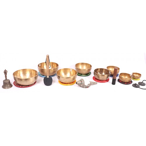 THERAPISTS AND HEALERS PRO. COMPLETE SET - Planetary Cosmic/Theraputic Sound Healing Travelling Set - CHT First level, 8 bowls, Handmade with Seven Metals, Special Chakra Healing Set (Alpha, Om, Hopi, Platonic year, Venus, Jupiter, Earth day, Eros)