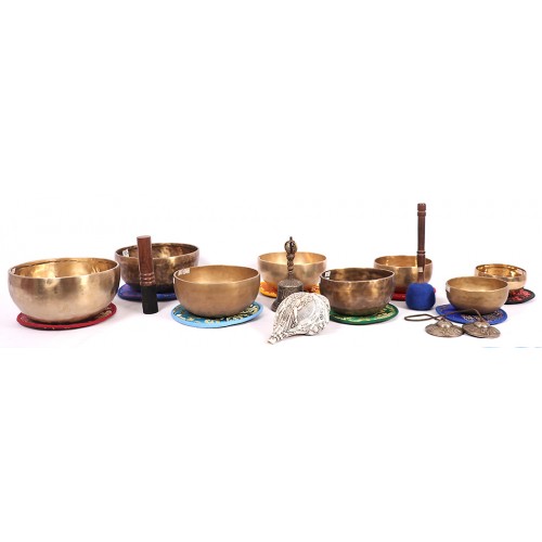 THERAPISTS AND HEALERS PRO. COMPLETE SET - Planetary Cosmic/Theraputic Sound Healing Travelling Set - CHT First level, 11 bowls, Handmade with Seven Metals, Special Chakra Healing Set (Alpha, Om, Hopi, Platonic year, Venus, Jupiter, Earth day, Eros)