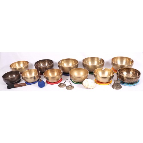 THERAPISTS AND HEALERS PRO. SET - Planetary Cosmic/Theraputic Sound Healing Complete Set - CHT Second level, 11 bowls, Handmade with Seven Metals, Special Chakra Healing Set (Alpha, Om, Chiron, Platonic year, Venus, Jupiter, Neptune, Uranus, Theta, Sun, P