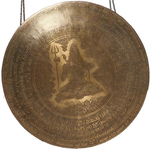 COSMIC HEALING PLANETARY GONG - PLATONIC YEAR - MCE® Professional Designed - MEDITATING SHIVA with Peaceful mantra (Karpuram gauram karunawataram) in English and Sanskriti - Extra Large Size