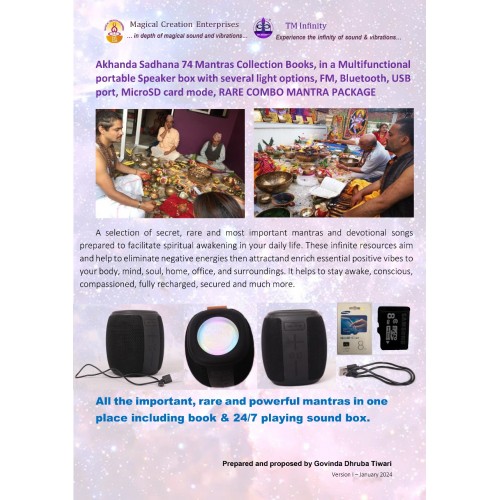 RARE and Most IMPORTANT MANTRAS COMBO MANTRA PACKAGE, 74 MANTRAS in a  Multifunctional portable Speaker box with several light options, FM, Bluetooth, USB port, Micro SD card mode